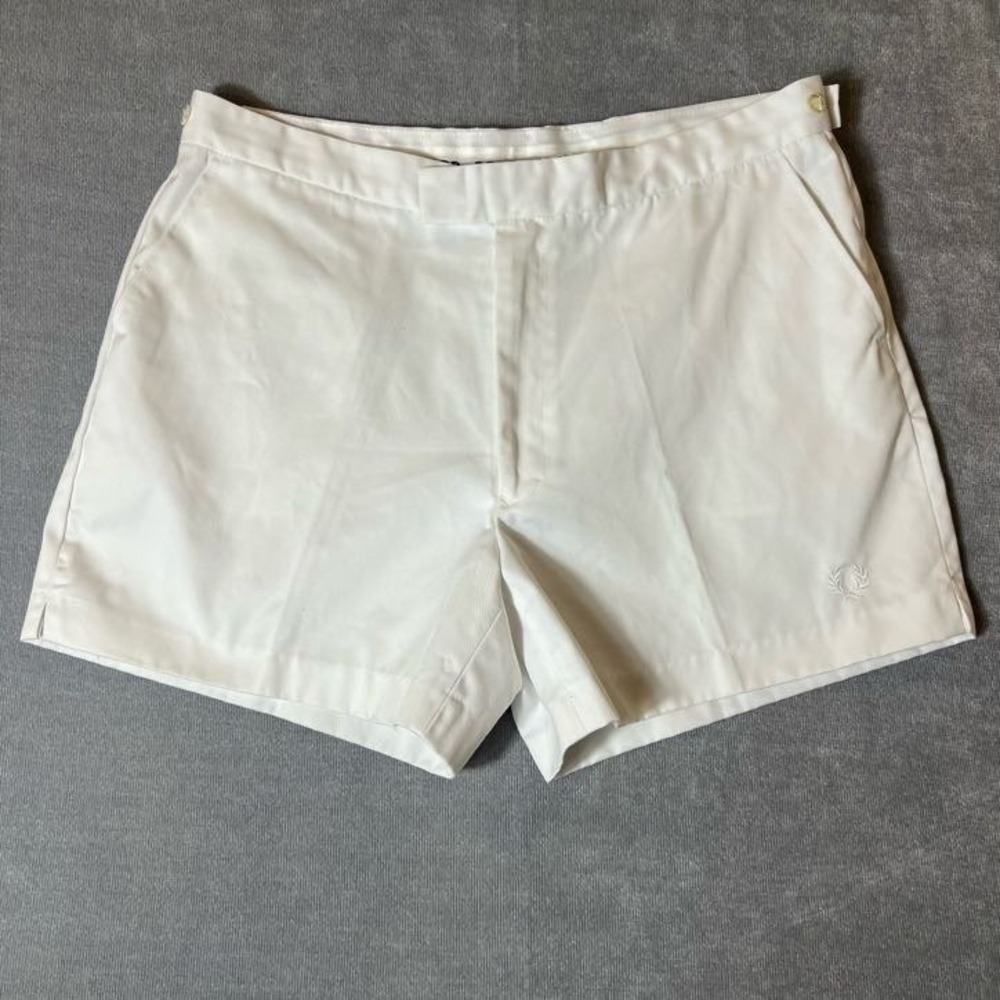 Fred Perry Mens 38 Vintage Tennis Shorts White Laurel Wreath Made Hong Kong